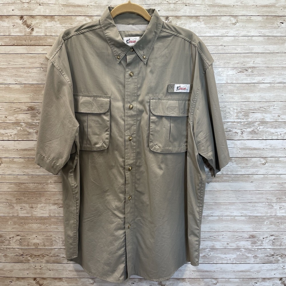 World Wide Sportsman Mens XL Shirt Sage Short Sleeve Fishing Vented Button‎ Down